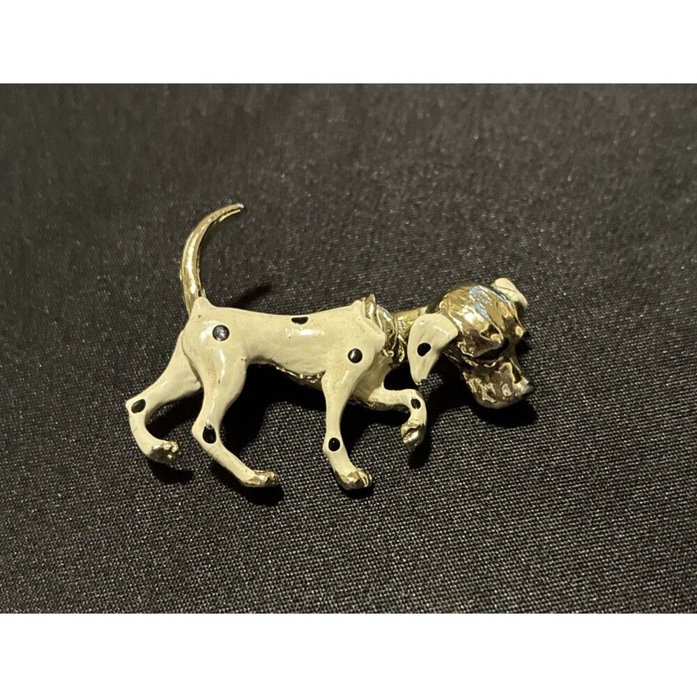 Vintage Mid Century Dalmatian Dog Brooch, Articulated Moving Head Enamel Pin